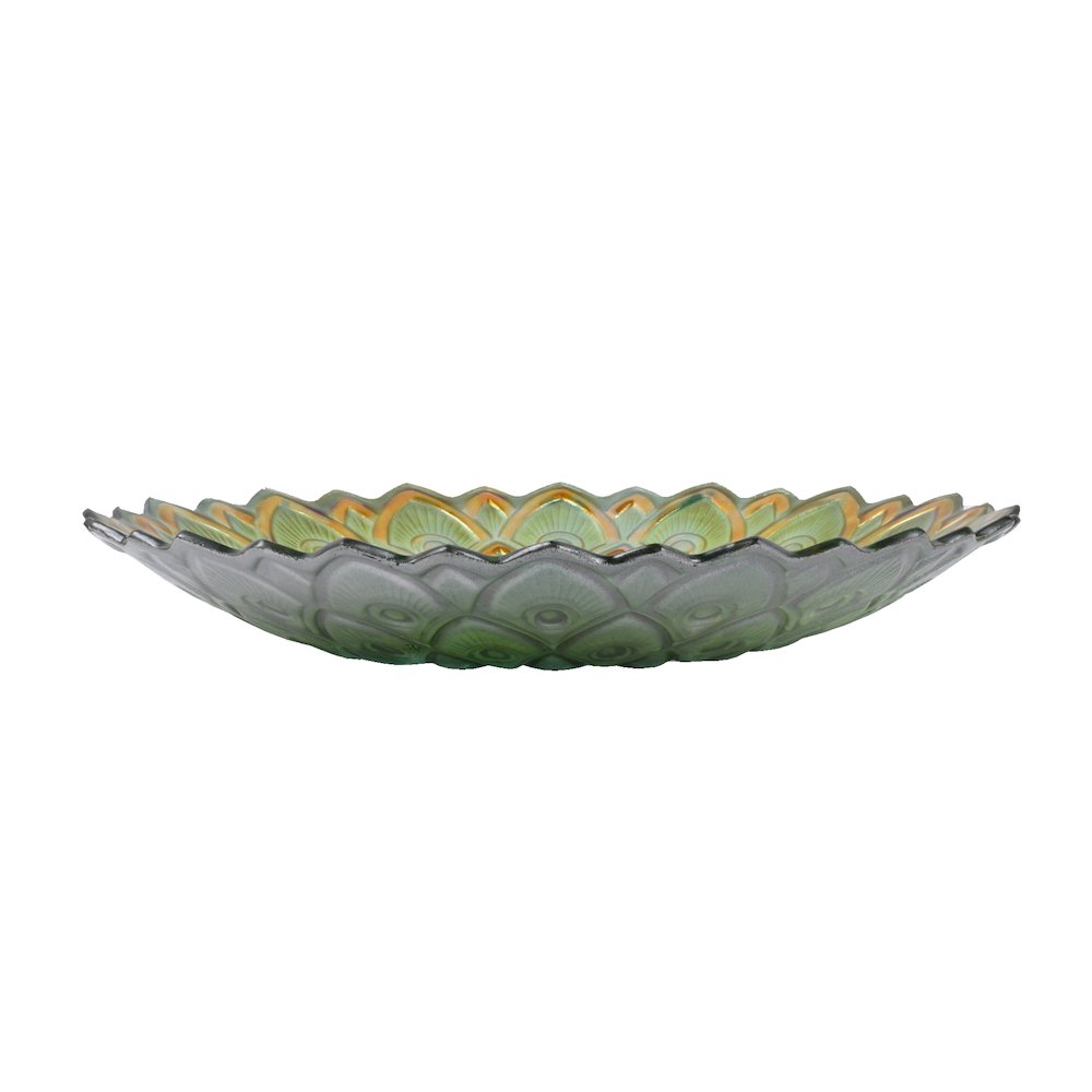 Solar Peacock Green Geometric Glass Bird Bath with Stand. Picture 6