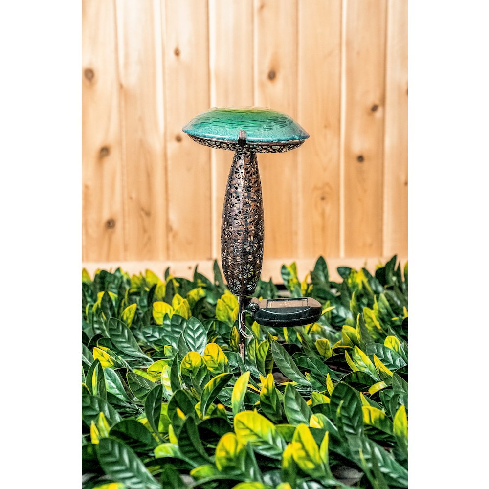Metal And Glass Solar Mushroom Stake with LED - Blue. Picture 5