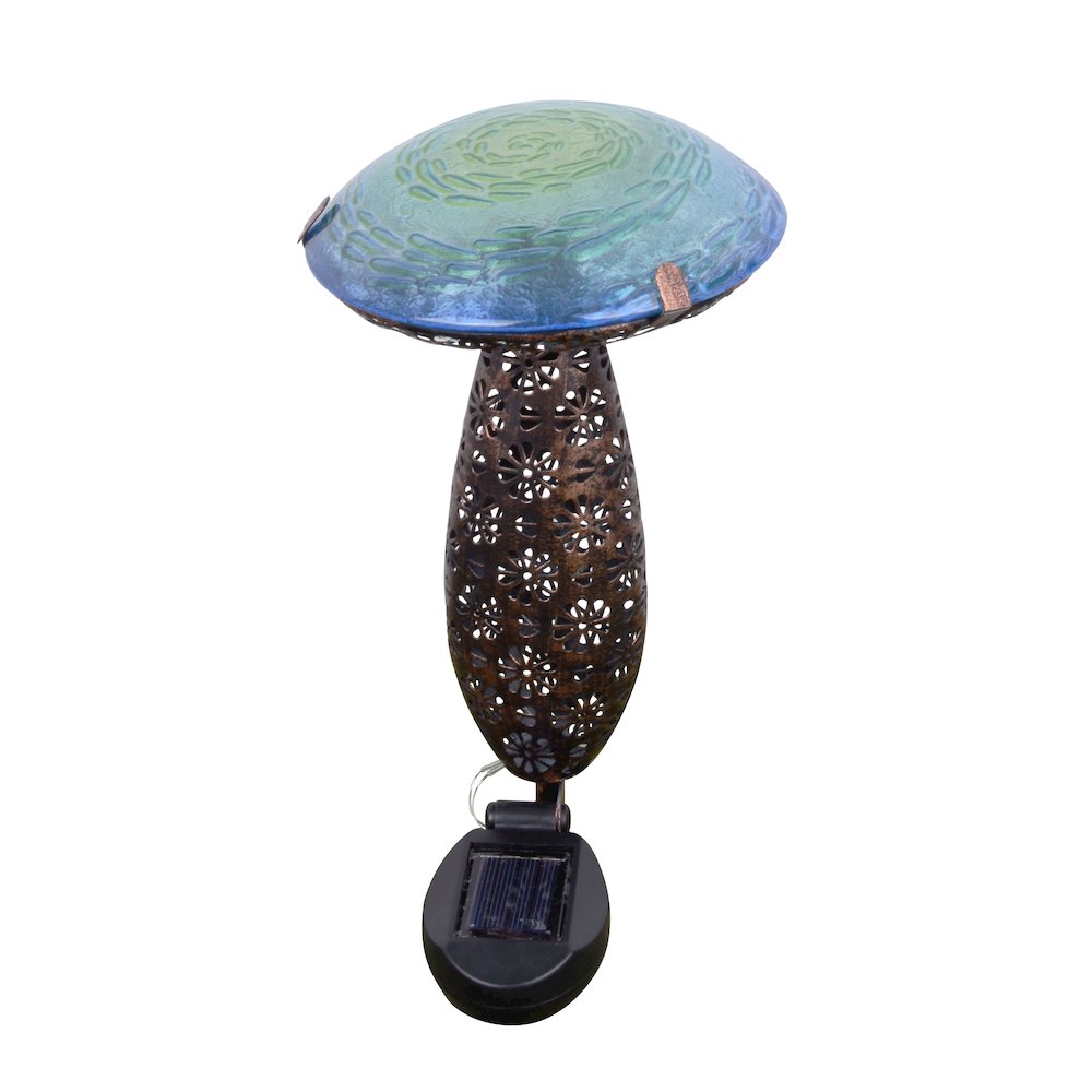 Metal And Glass Solar Mushroom Stake with LED - Blue. Picture 2