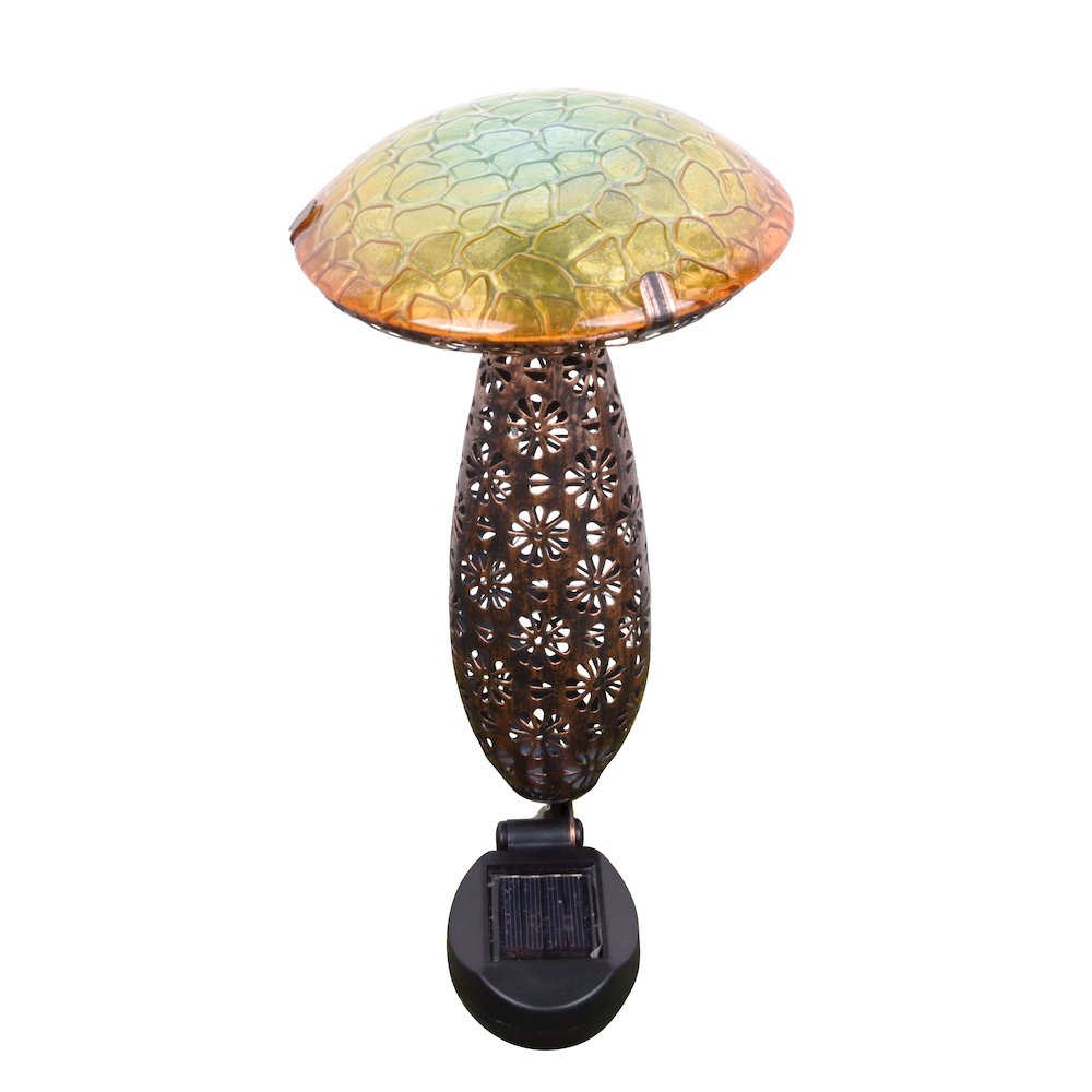 Metal And Glass Solar Mushroom Stake with LED - Yellow. Picture 4