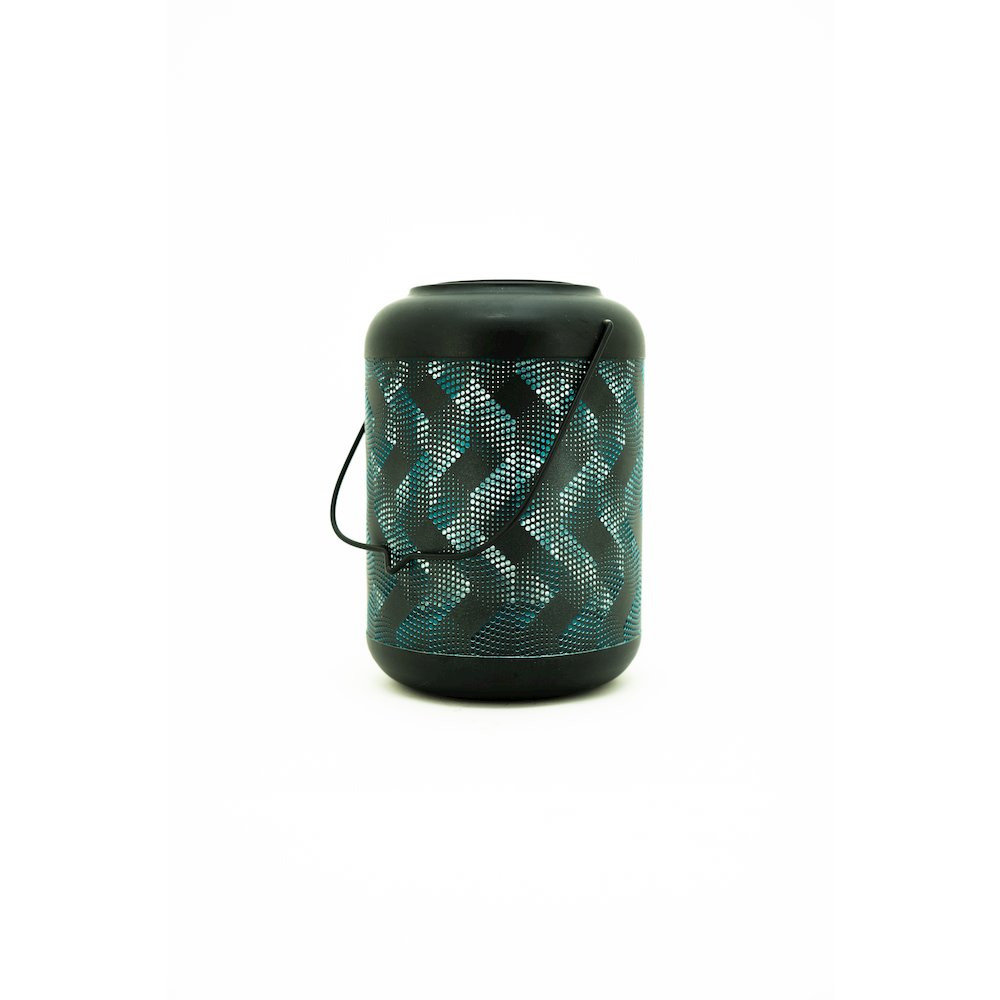 9In Solar Black And Blue Wave Metal Lantern with Ww LED. Picture 1