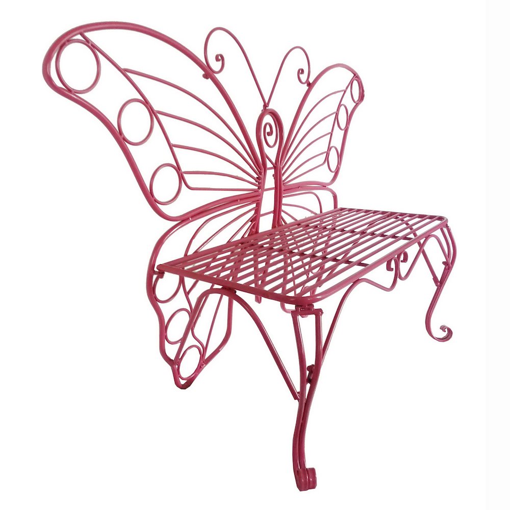 Pink Metal Butterfly Bench: Enchanting Outdoor Charm. Picture 4