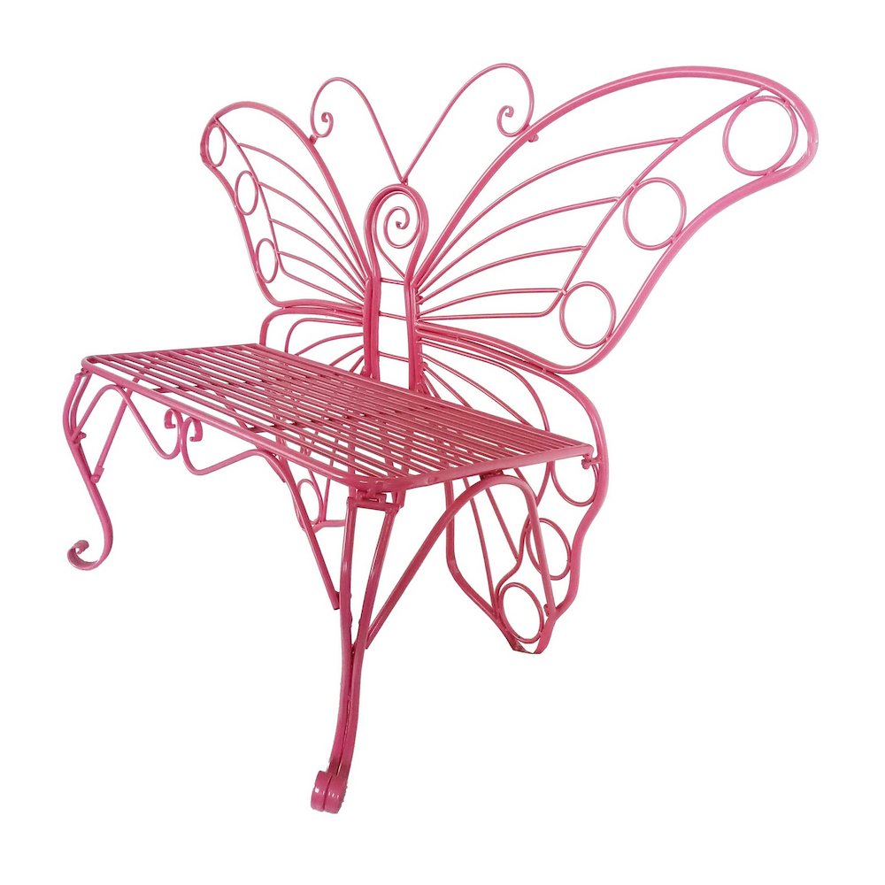 Pink Metal Butterfly Bench: Enchanting Outdoor Charm. Picture 6