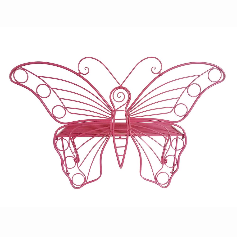 Pink Metal Butterfly Bench: Enchanting Outdoor Charm. Picture 5