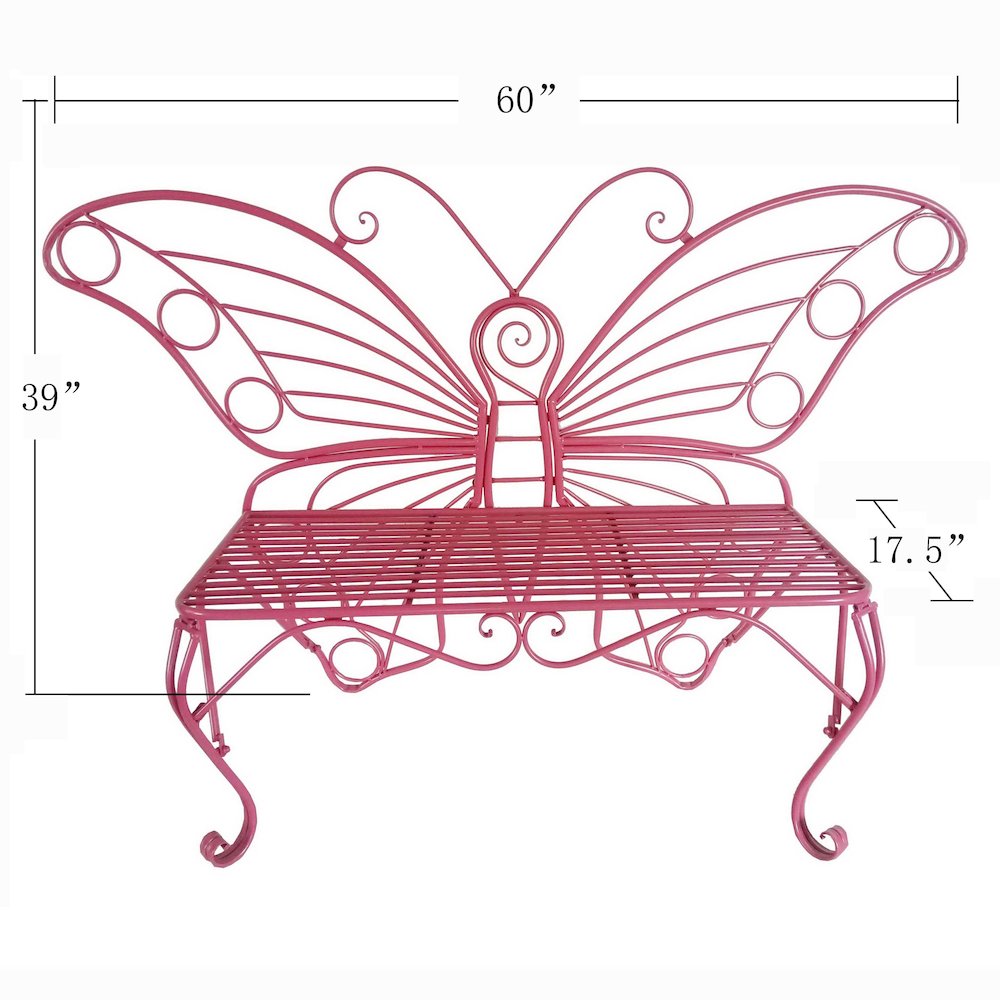 Pink Metal Butterfly Bench: Enchanting Outdoor Charm. Picture 3