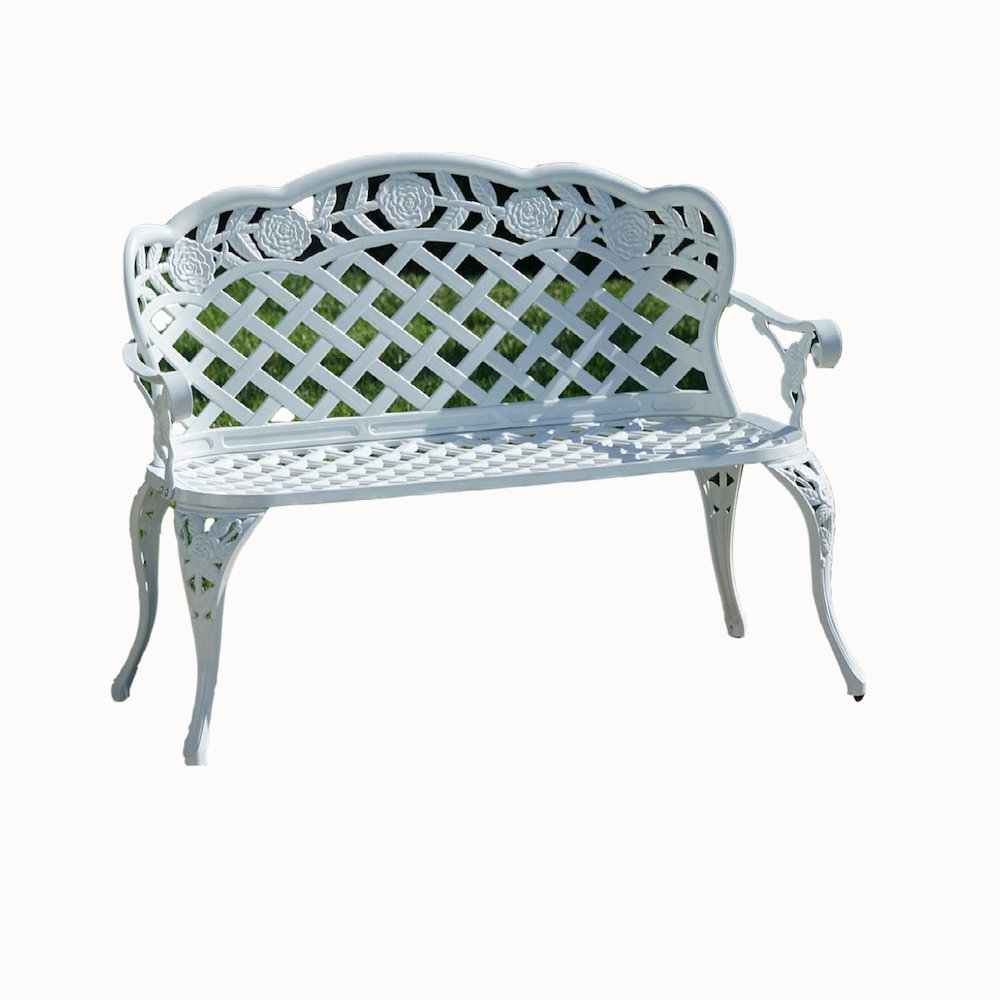 White Lattice Design Garden Bench 42.5 Inch Long. Picture 1
