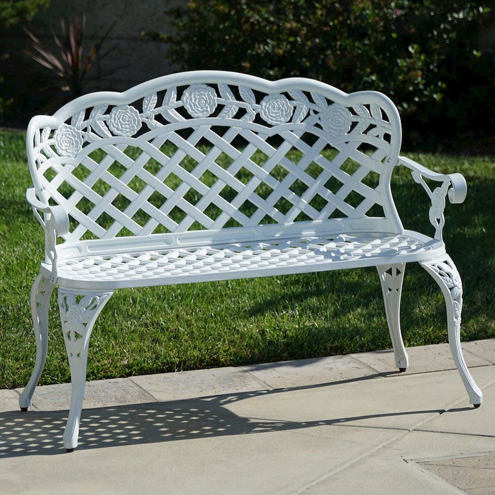 White Lattice Design Garden Bench 42.5 Inch Long. Picture 2