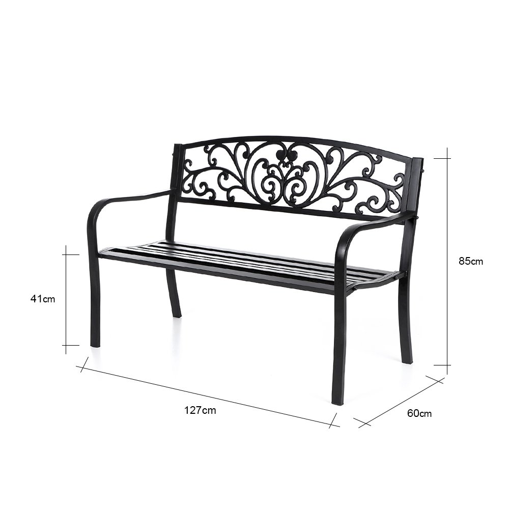 Garden Bench Black Scroll Backrest 50 Inch Long. Picture 4