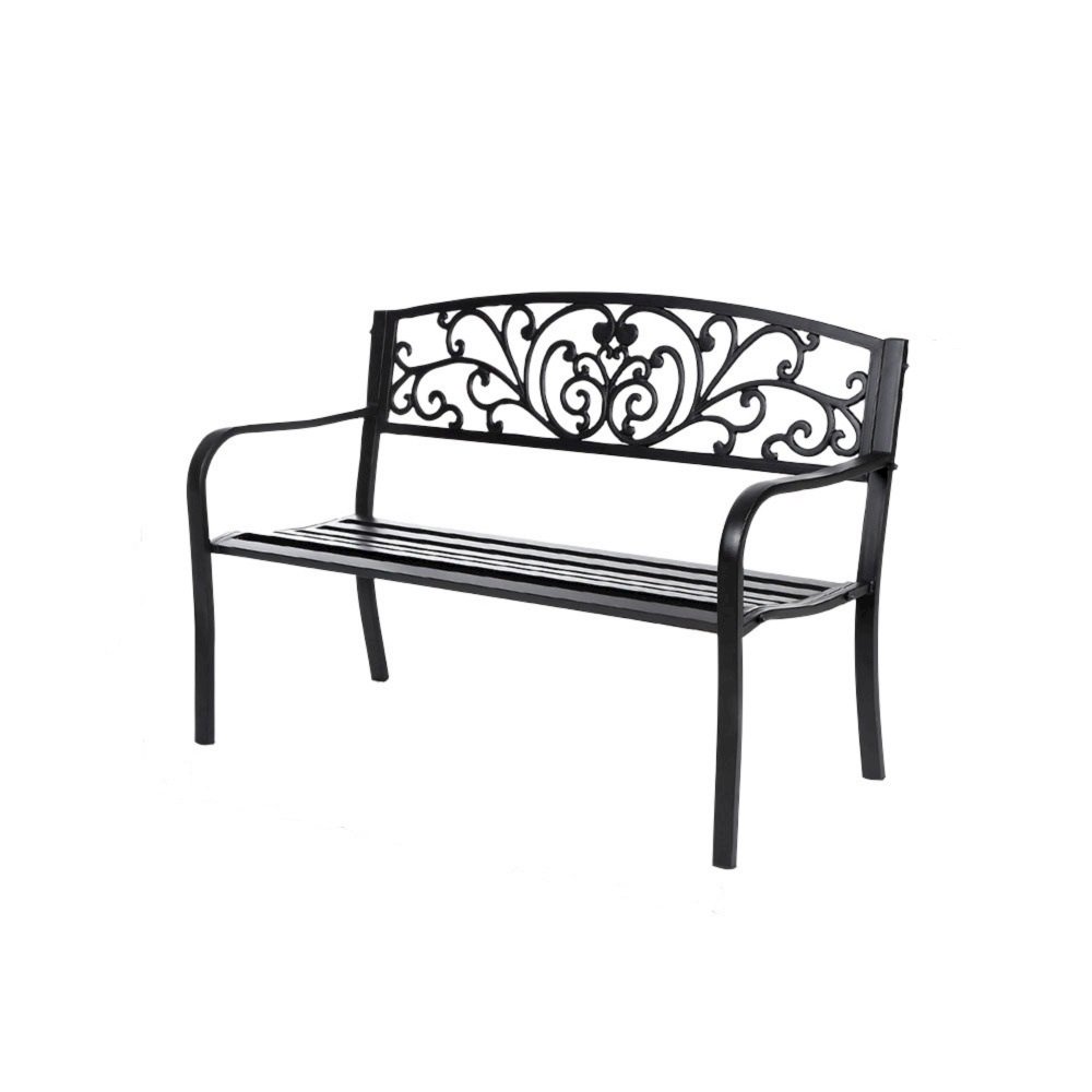 Garden Bench Black Scroll Backrest 50 Inch Long. Picture 2