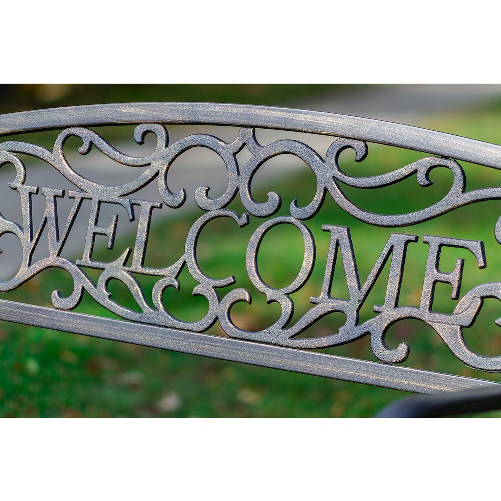 Bronze Welcome Garden Bench 50 Inch Long. Picture 4