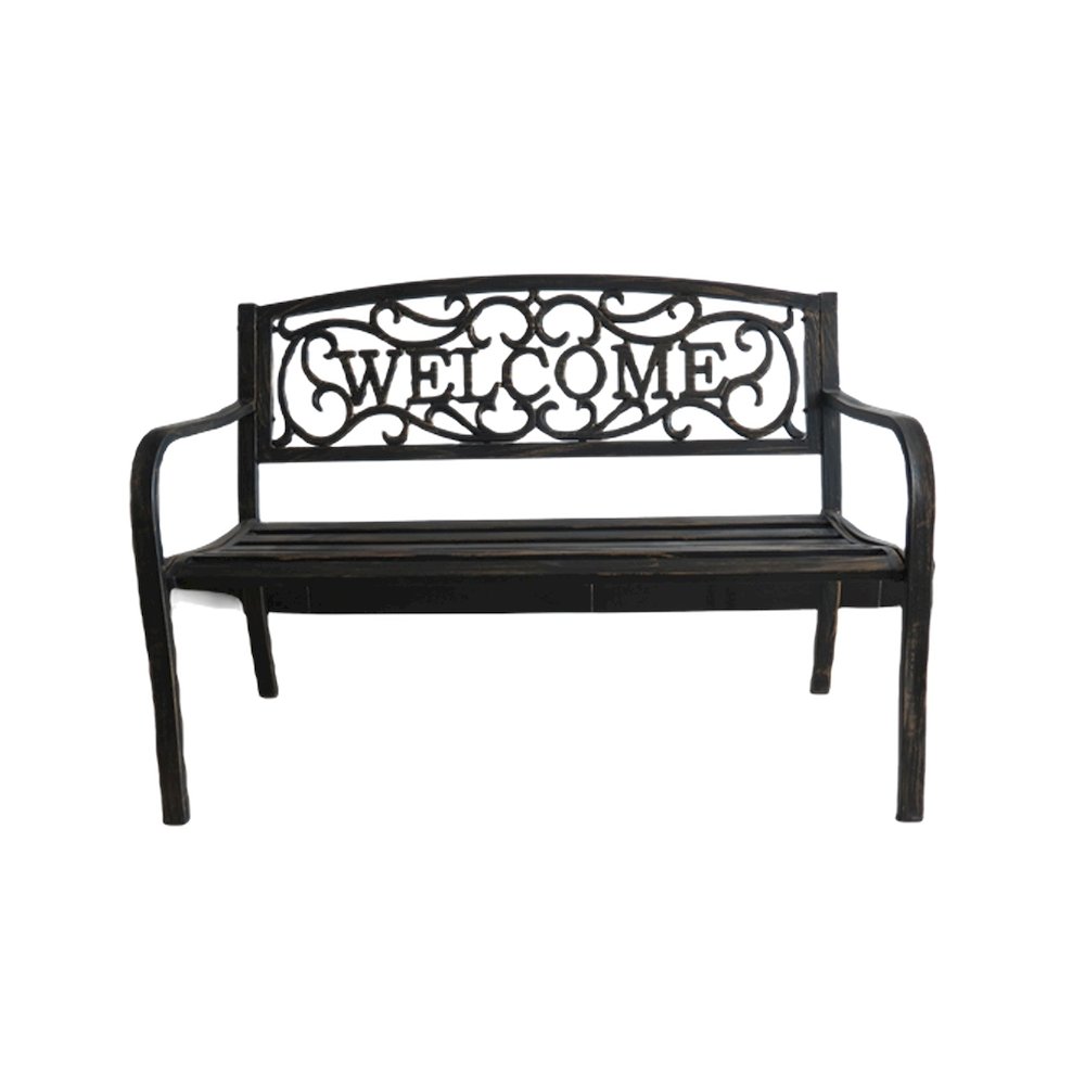 Bronze Welcome Garden Bench 50 Inch Long. Picture 1