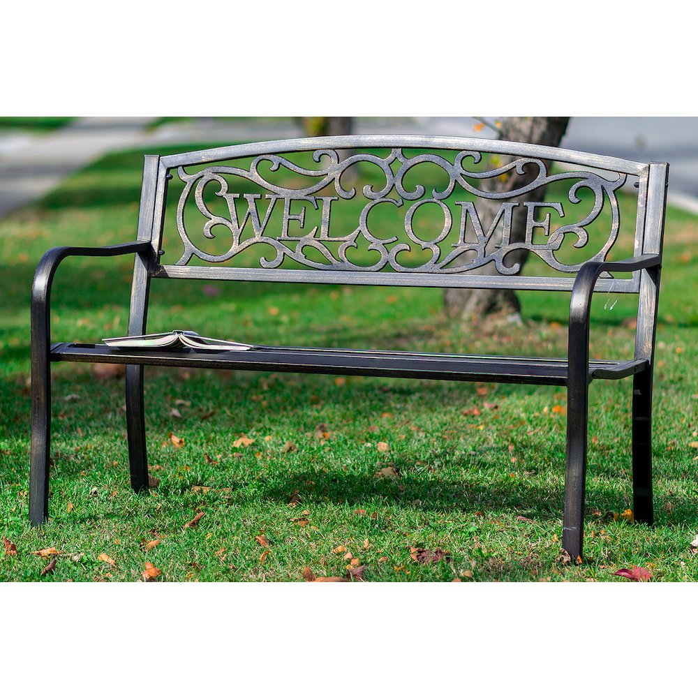 Bronze Welcome Garden Bench 50 Inch Long. Picture 5