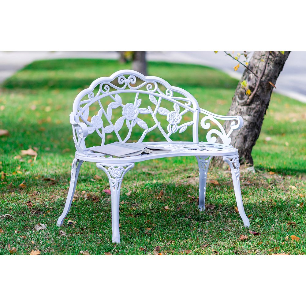 White Metal Rose Garden Bench. Picture 2