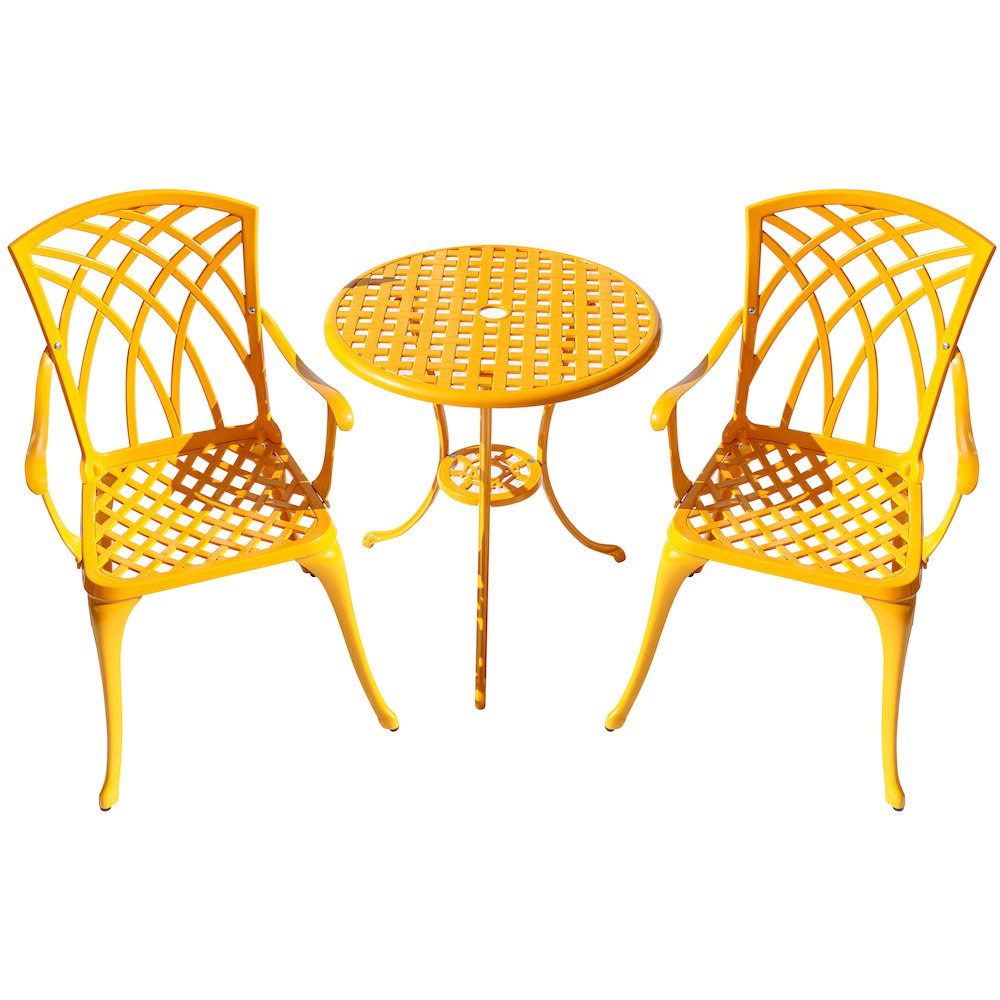 Sunny Retreat- Yellow Cast Aluminium Bistro Set. Picture 4
