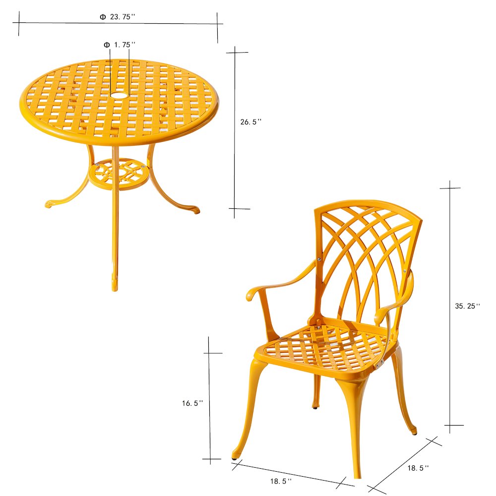 Sunny Retreat- Yellow Cast Aluminium Bistro Set. Picture 3