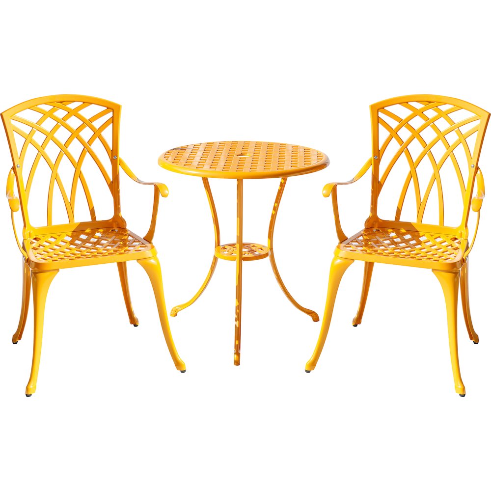 Sunny Retreat- Yellow Cast Aluminium Bistro Set. Picture 1