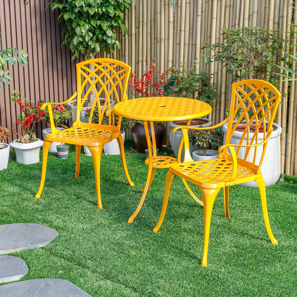 Sunny Retreat- Yellow Cast Aluminium Bistro Set. Picture 2