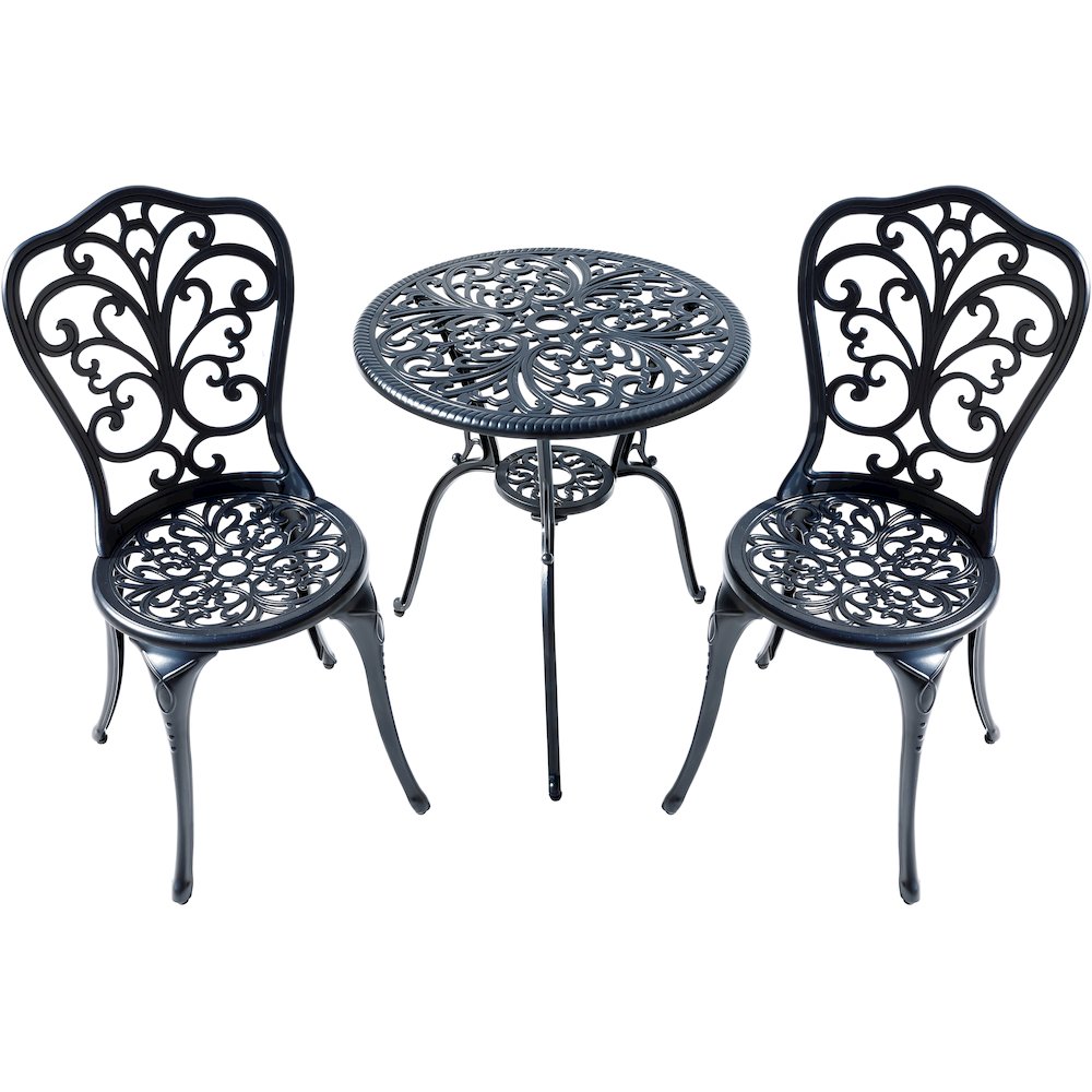 Understated Elegance- Black Cast Aluminium Bistro Set. Picture 4