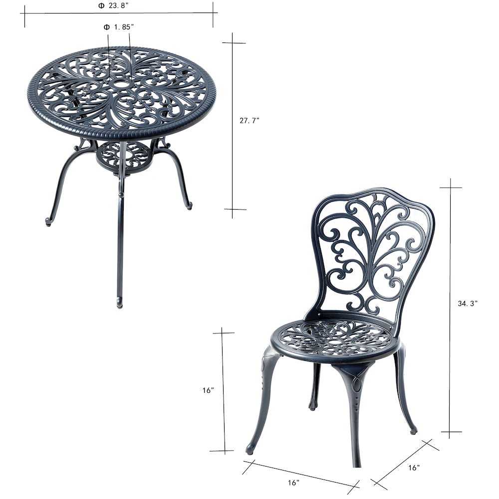 Understated Elegance- Black Cast Aluminium Bistro Set. Picture 3