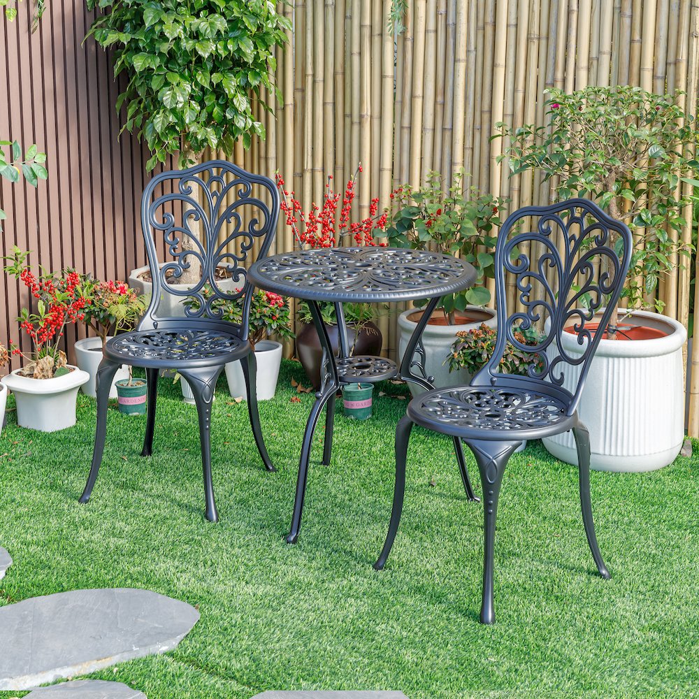 Understated Elegance- Black Cast Aluminium Bistro Set. Picture 2
