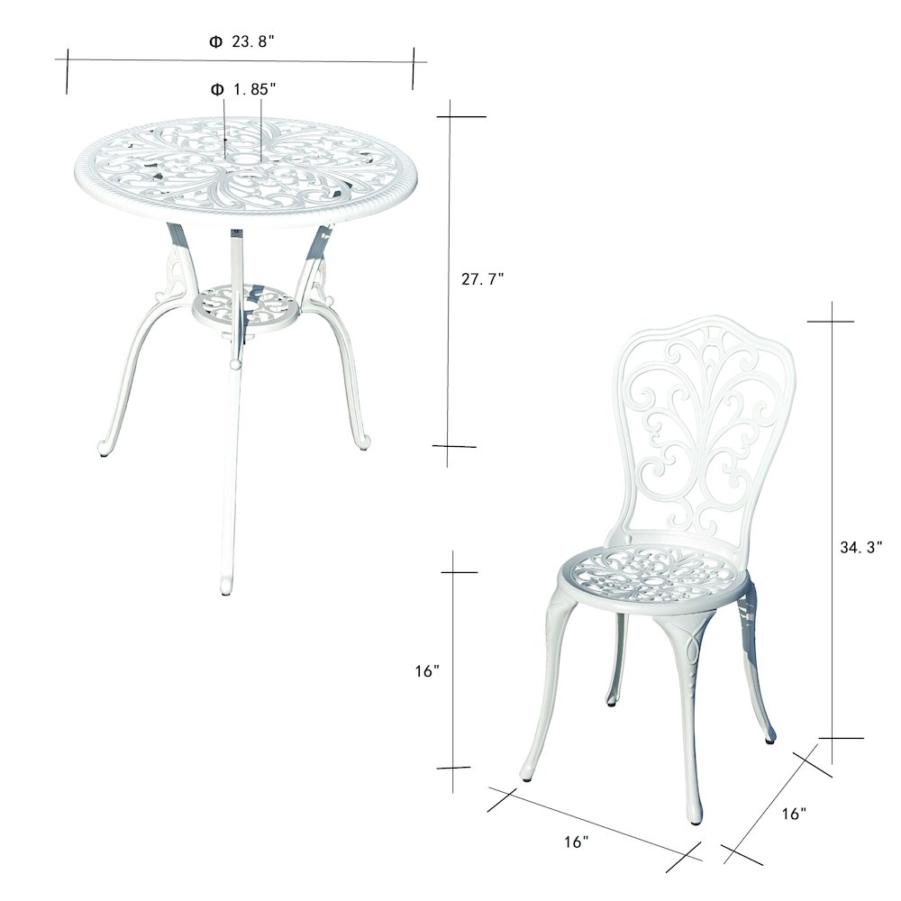 Classic Comfort- White Cast Aluminium Bistro Set. Picture 3
