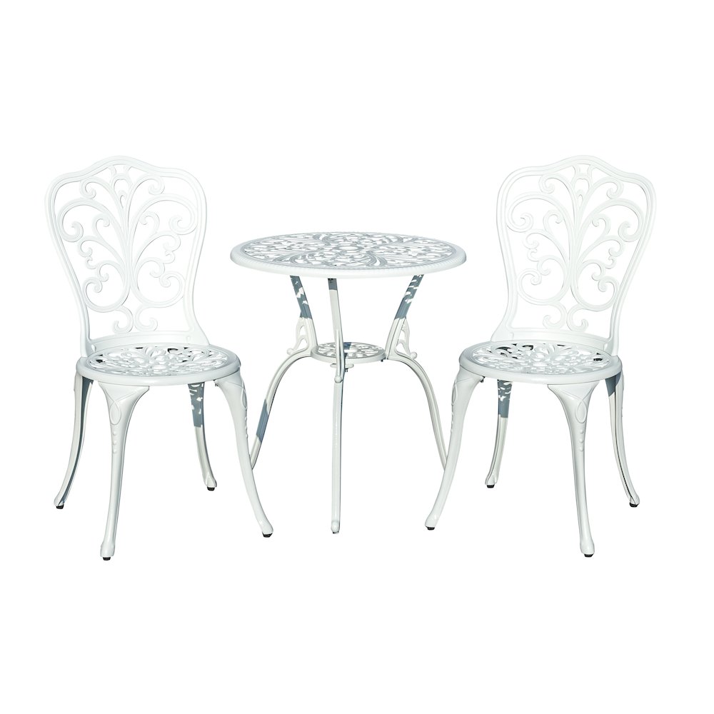 Classic Comfort- White Cast Aluminium Bistro Set. Picture 1