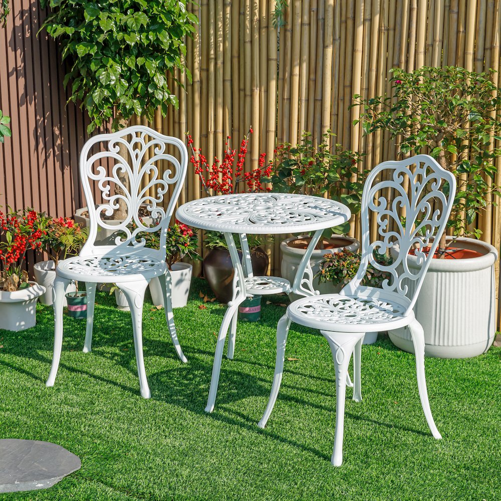 Classic Comfort- White Cast Aluminium Bistro Set. Picture 2
