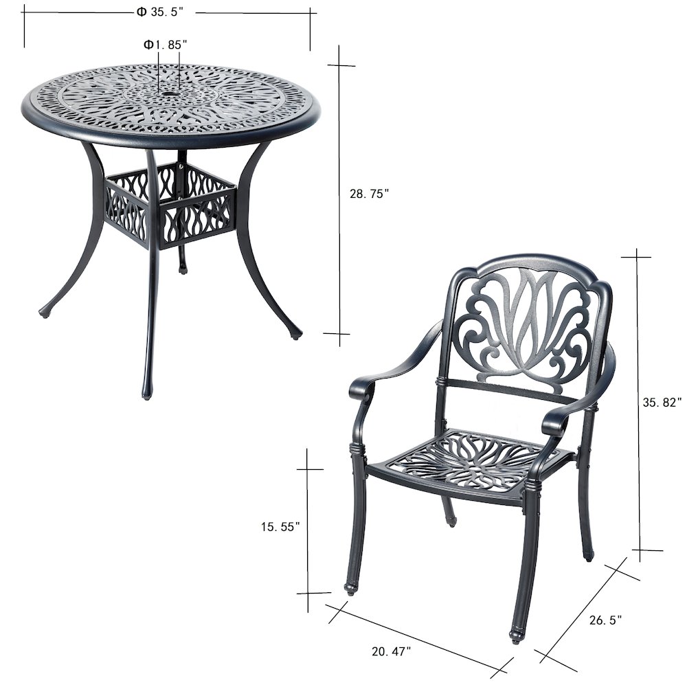 Sleek Black Bistro Bliss Collection- Elegant Cast Aluminium Patio Set. Picture 3