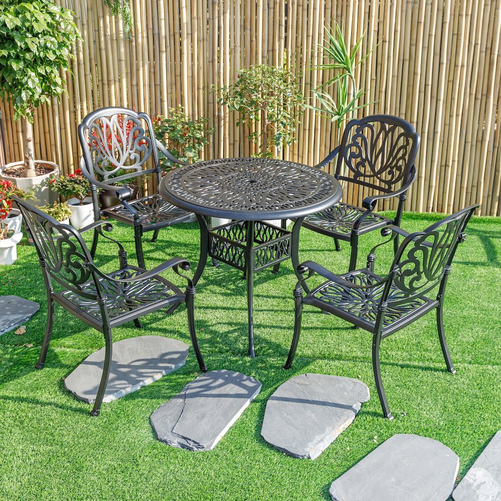 Sleek Black Bistro Bliss Collection- Elegant Cast Aluminium Patio Set. Picture 2