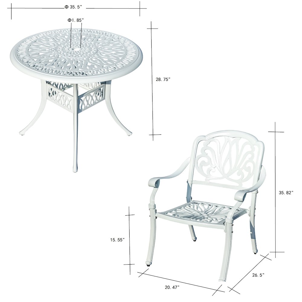Elegant White- All-Weather Cast Aluminium Bistro Ensemble. Picture 3