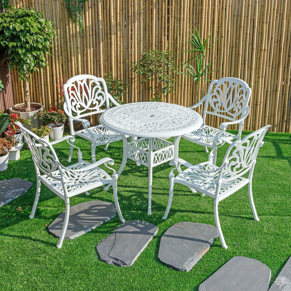 Elegant White- All-Weather Cast Aluminium Bistro Ensemble. Picture 2