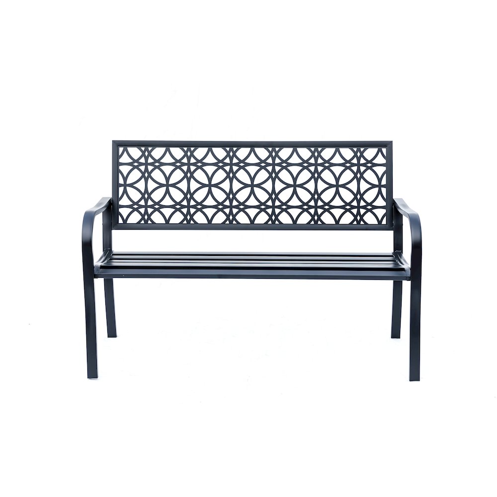 Classic Noir- Black All-Steel Garden Bench for Timeless Appeal. Picture 5