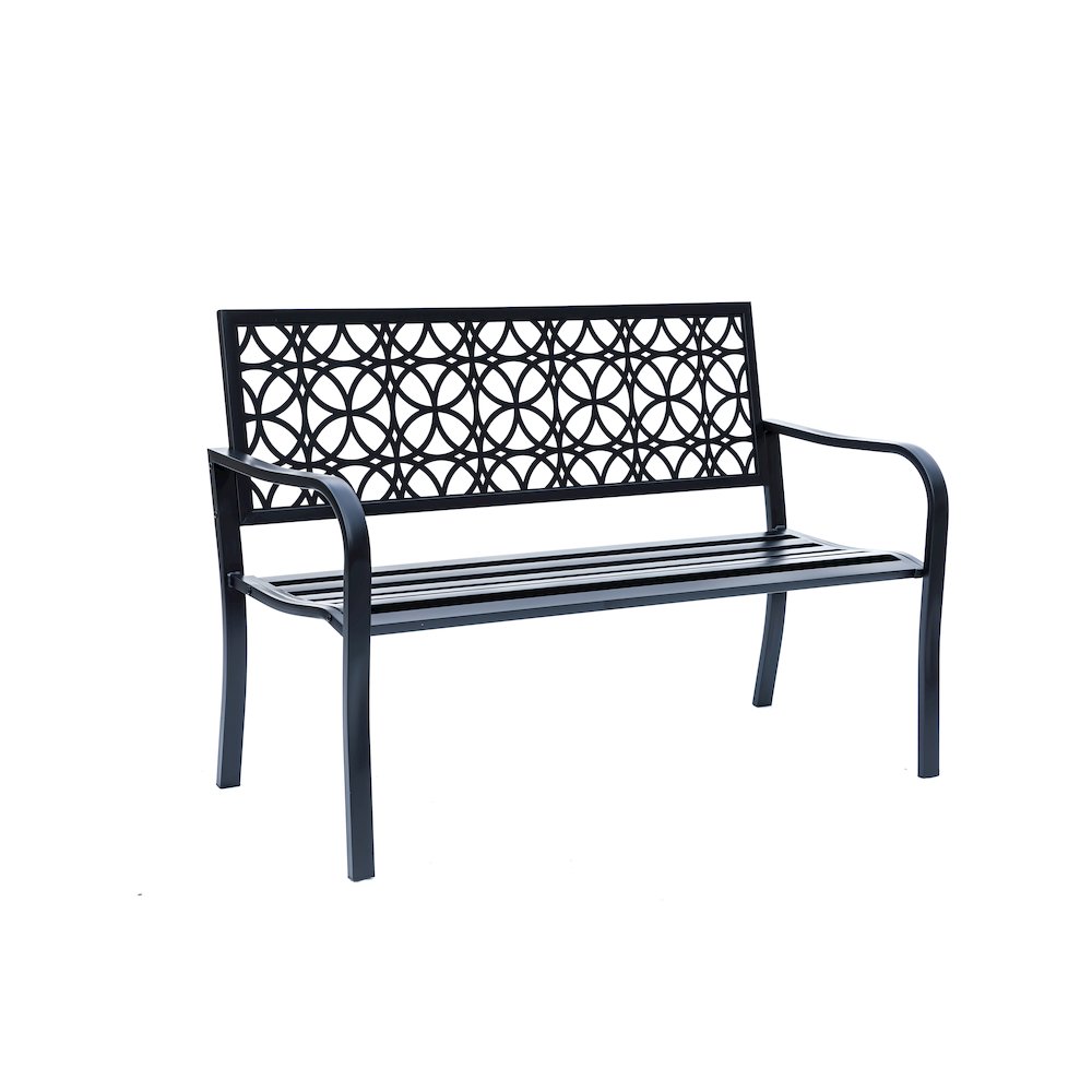 Classic Noir- Black All-Steel Garden Bench for Timeless Appeal. Picture 1