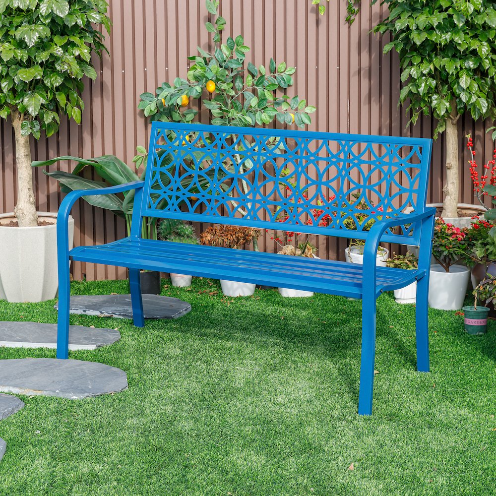 Blue Lagoon Escape- All-Steel Garden Bench for Tranquil Moments. Picture 2
