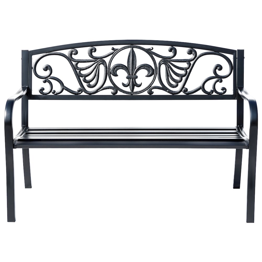 Sleek Black - Steel and Cast Iron Garden Bench in Timeless Black. Picture 5