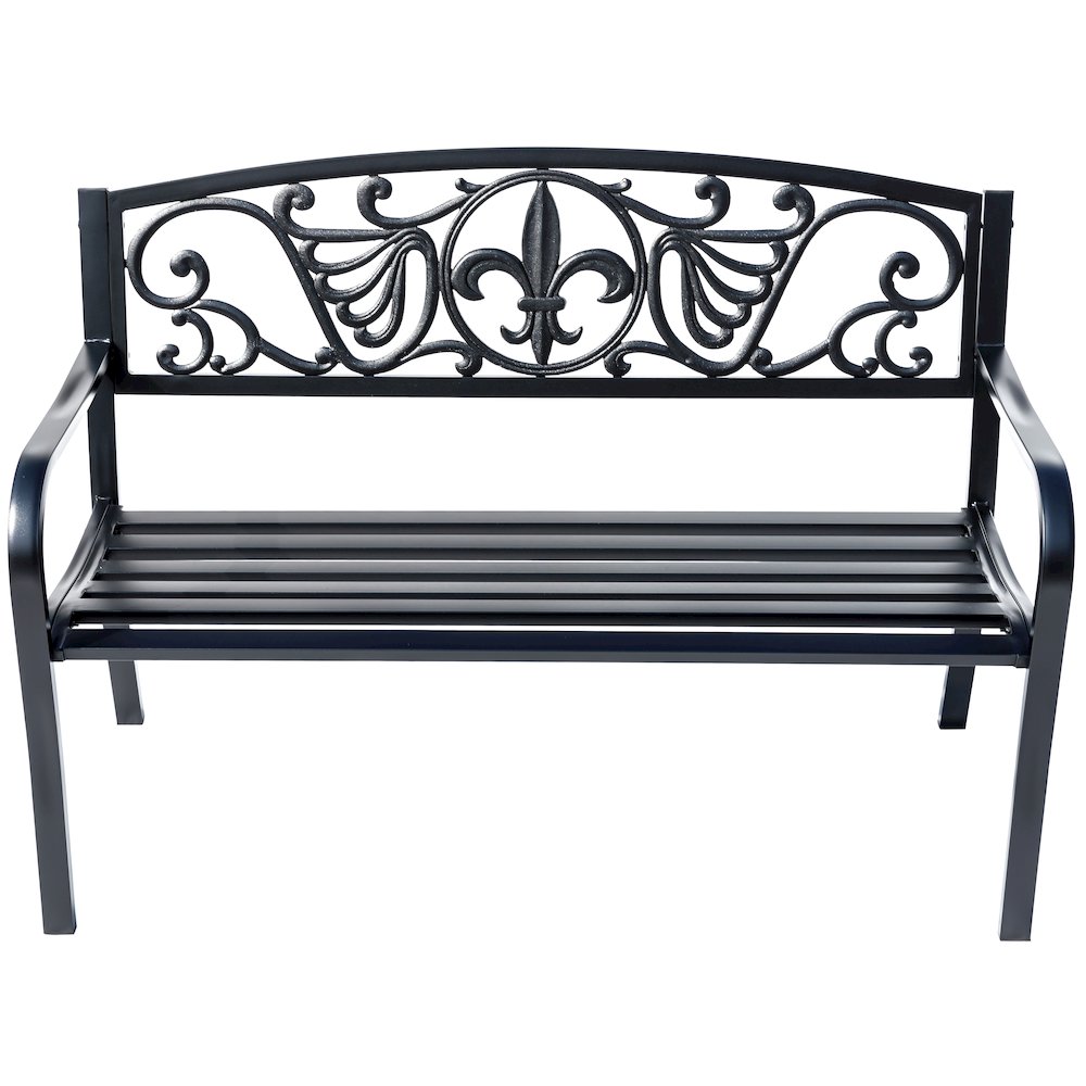 Sleek Black - Steel and Cast Iron Garden Bench in Timeless Black. Picture 4