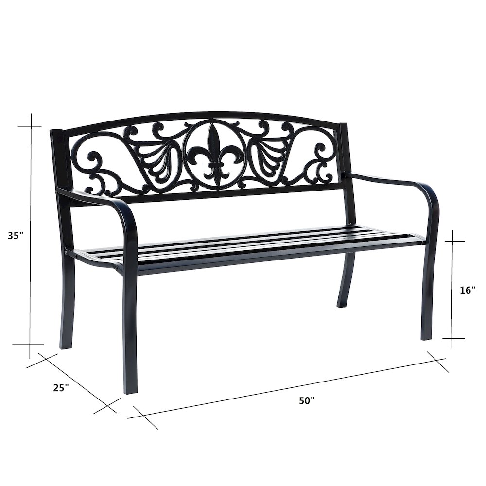 Sleek Black - Steel and Cast Iron Garden Bench in Timeless Black. Picture 3