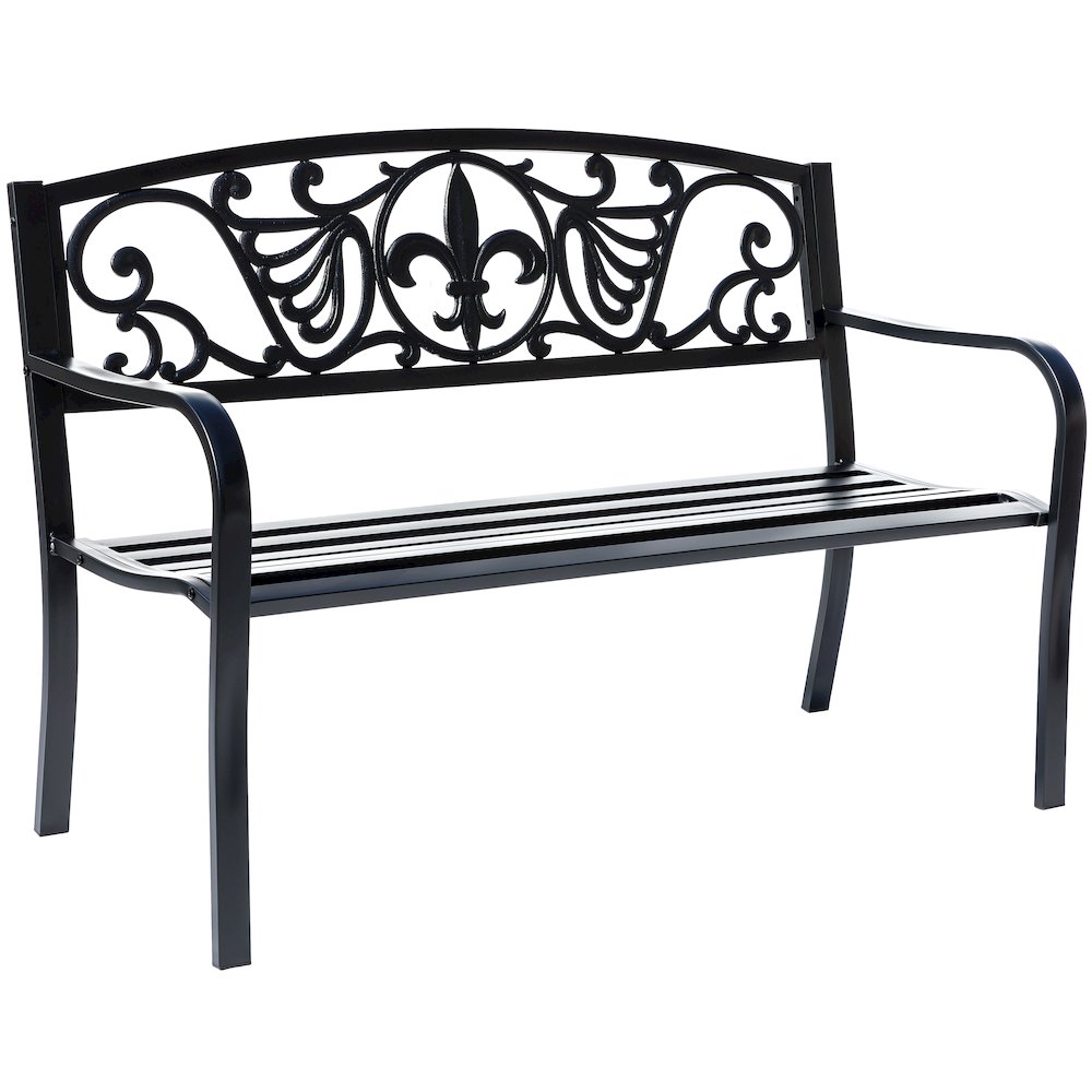 Sleek Black - Steel and Cast Iron Garden Bench in Timeless Black. Picture 1