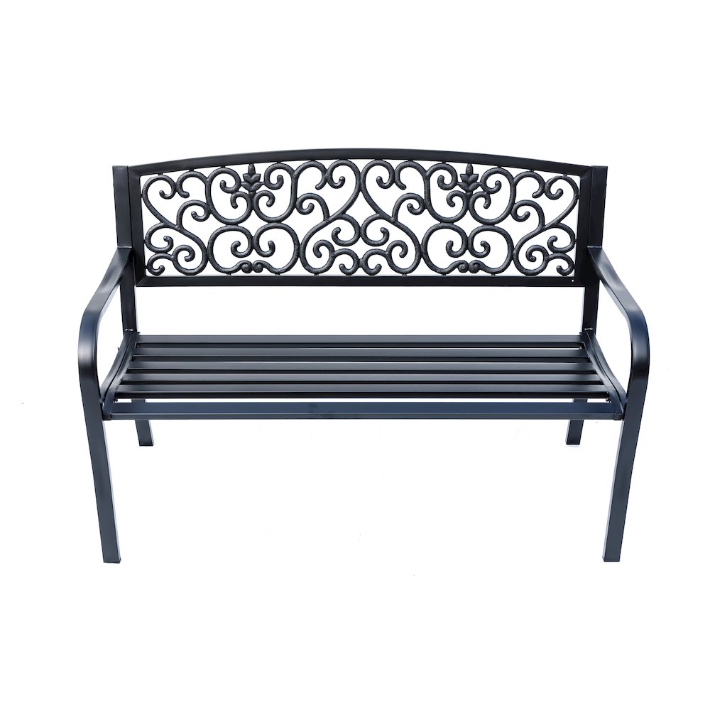 Iron Symphony- Steel and Cast Iron Garden Bench in Timeless Black. Picture 4