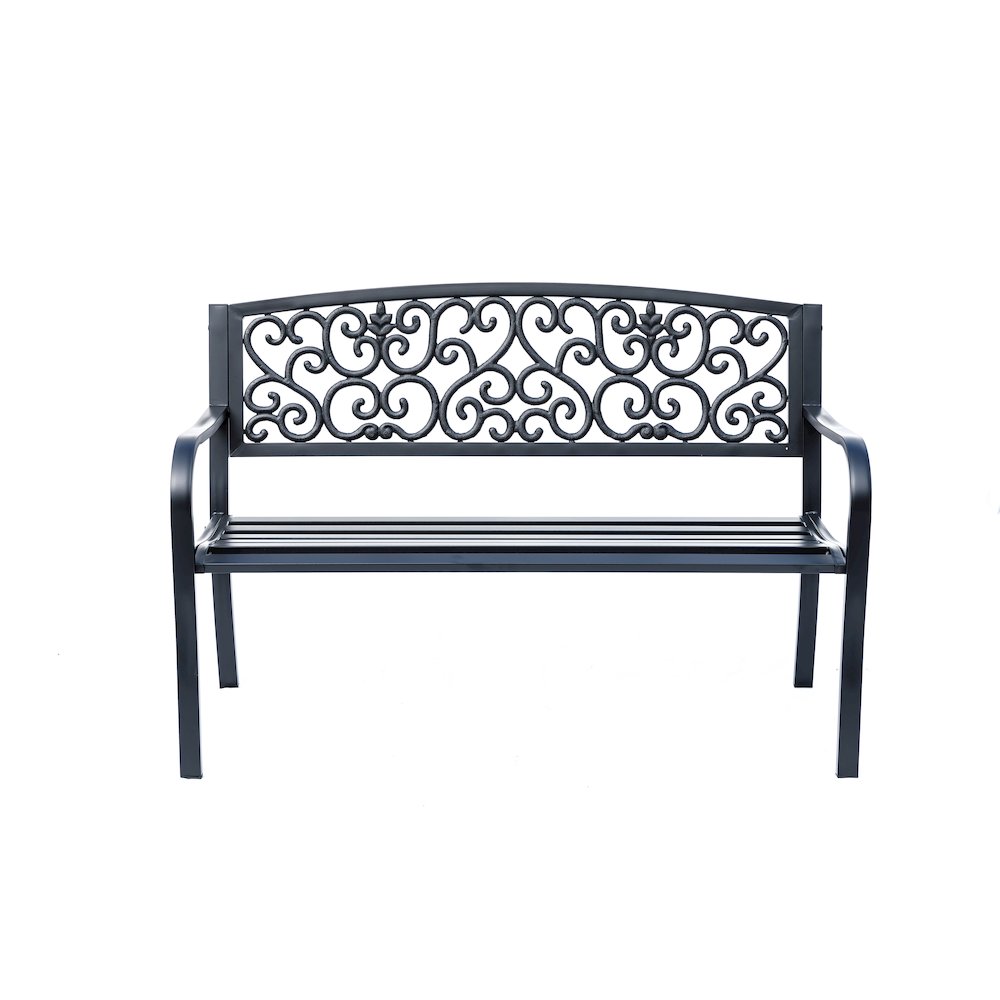 Iron Symphony- Steel and Cast Iron Garden Bench in Timeless Black. Picture 5