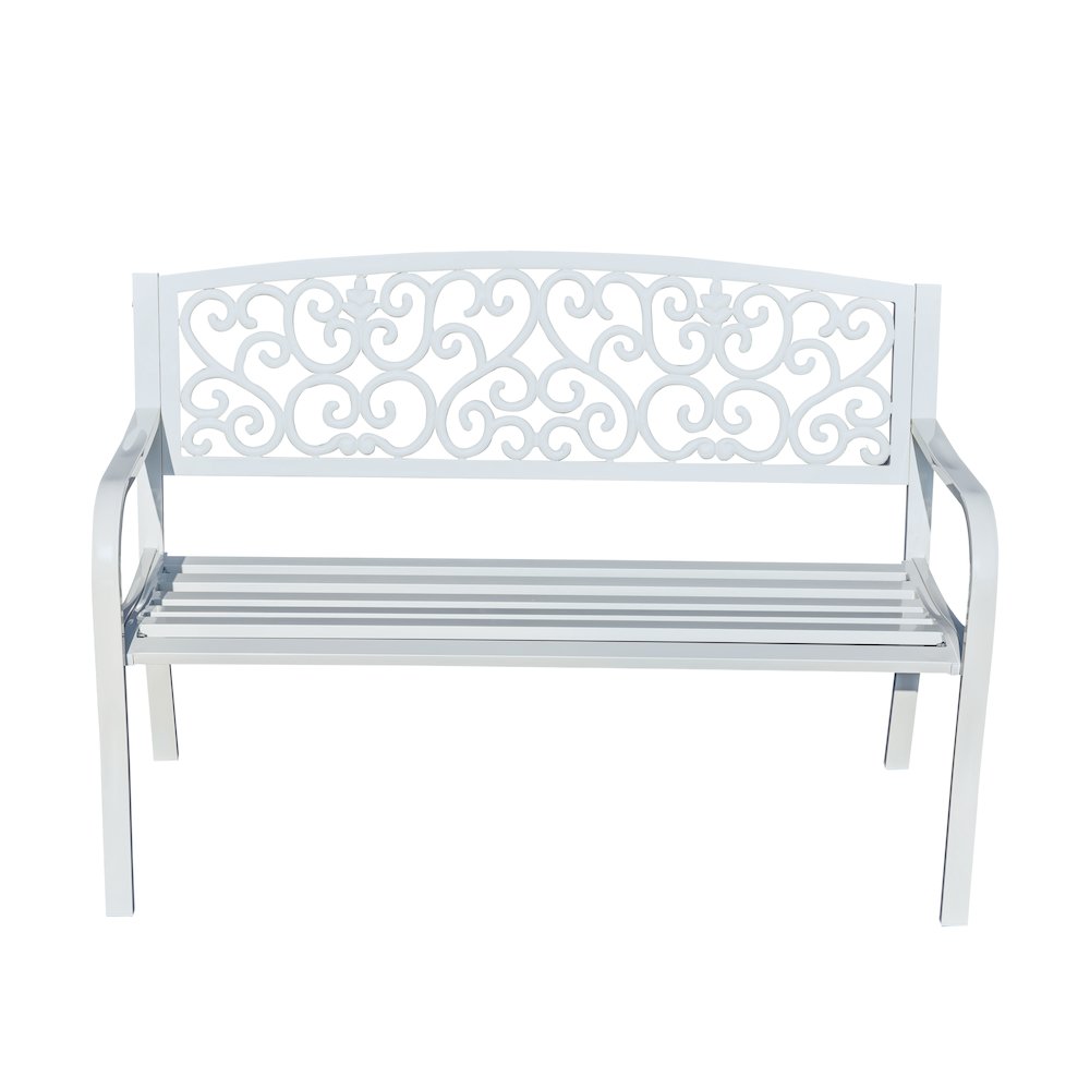 Harmony in White- Steel and Cast Iron Garden Bench for Outdoor Serenity. Picture 4