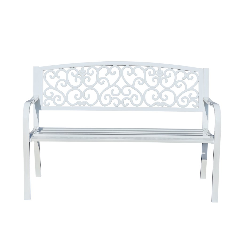 Harmony in White- Steel and Cast Iron Garden Bench for Outdoor Serenity. Picture 5