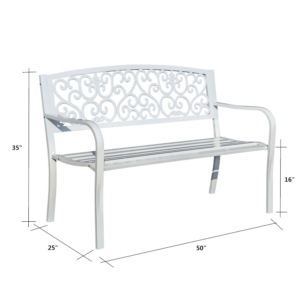 Harmony in White- Steel and Cast Iron Garden Bench for Outdoor Serenity. Picture 3