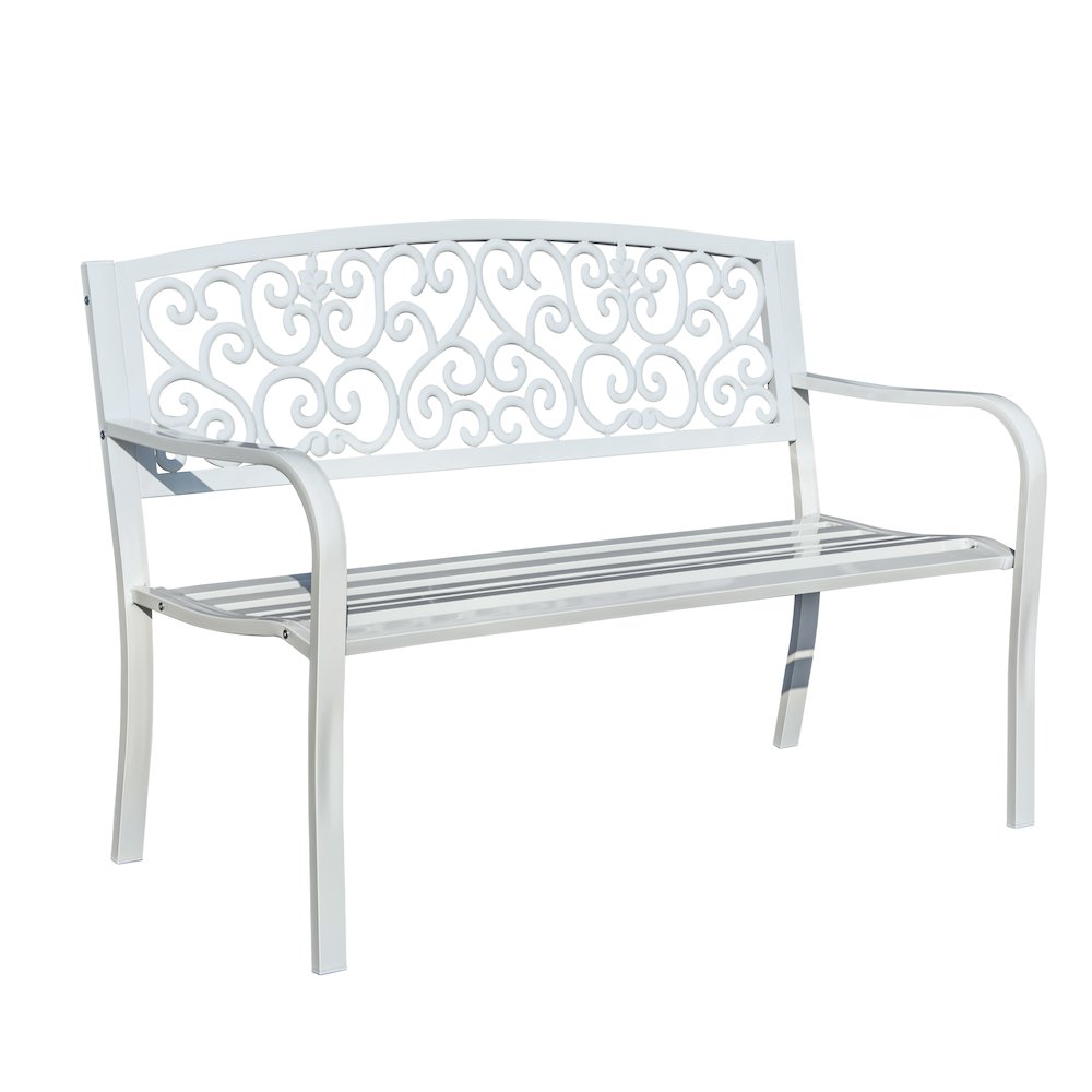 Harmony in White- Steel and Cast Iron Garden Bench for Outdoor Serenity. Picture 1