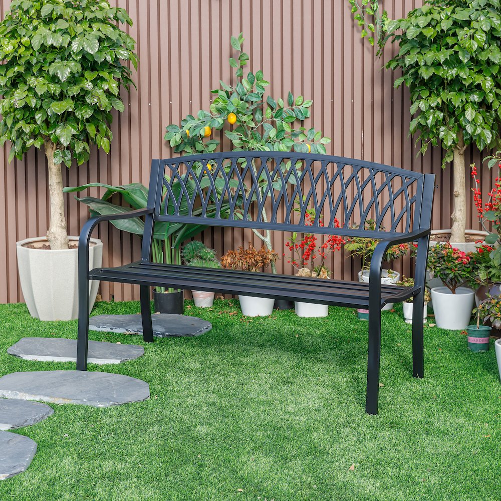 Classic Black - Steel and Cast Iron Garden Bench for Outdoor Serenity. Picture 2