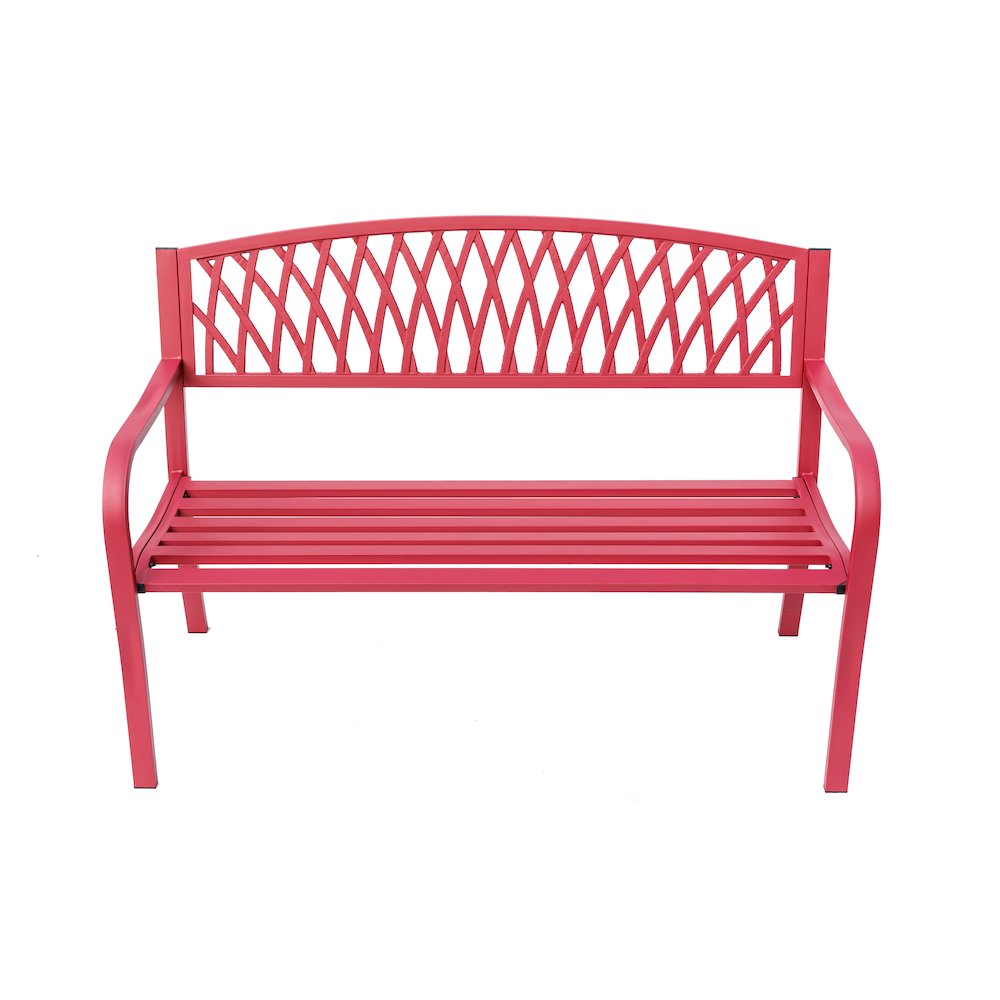 Passionate Red Reverie- Steel and Cast Iron Garden Bench. Picture 4