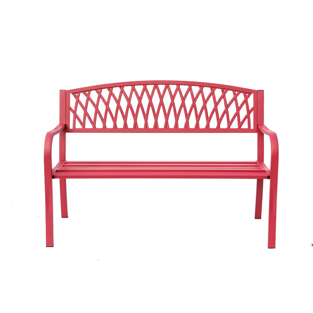 Passionate Red Reverie- Steel and Cast Iron Garden Bench. Picture 5