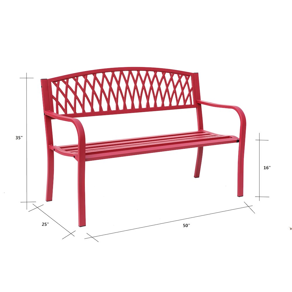Passionate Red Reverie- Steel and Cast Iron Garden Bench. Picture 3