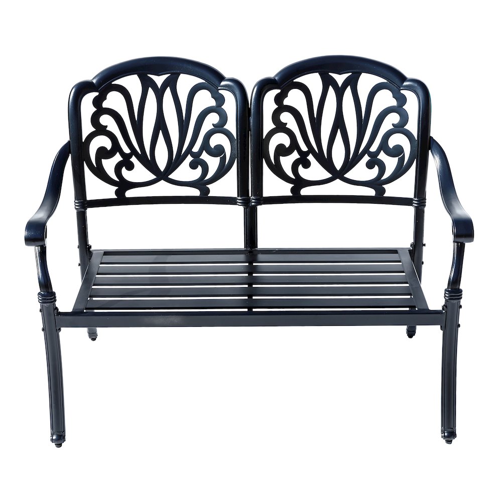 Midnight Oasis- Black Cast Aluminium Garden Bench with Easy Assembly. Picture 3