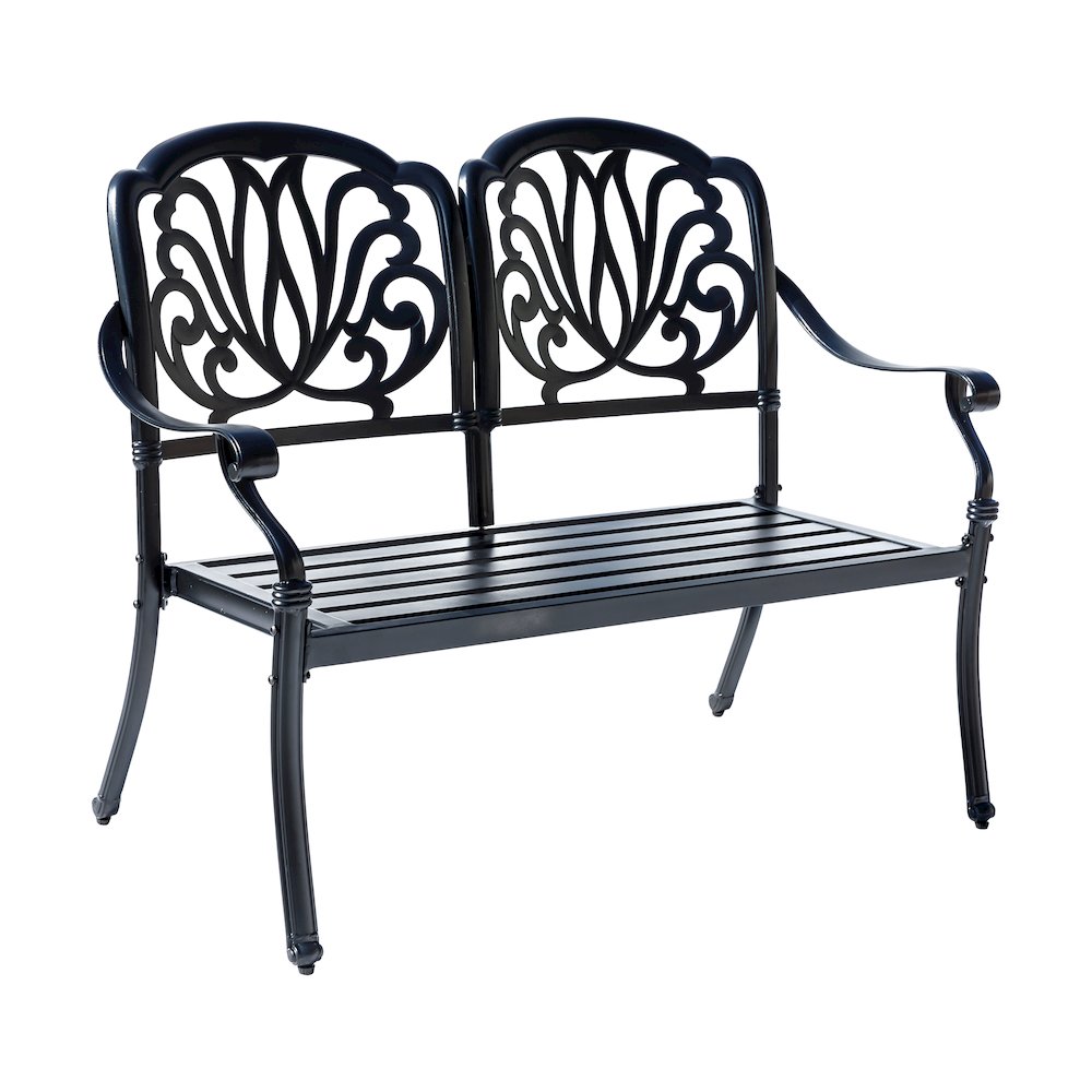 Midnight Oasis- Black Cast Aluminium Garden Bench with Easy Assembly. Picture 1